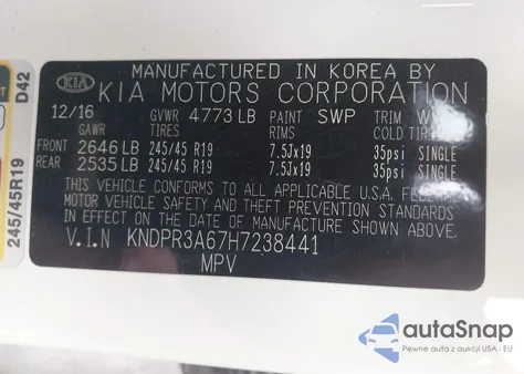 2017 Kia Sportage Sx Turbo z USA, uszkodzony, nr VIN KNDPR3A67H7238441